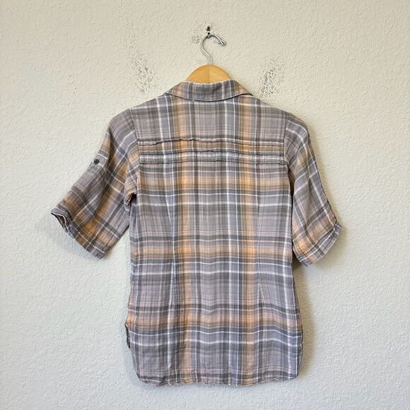 ALICE + OLIVIA Plaid Button Up Shirt Roll-Tab Sleeve Hi-Low 90s - Picture 2 of 10